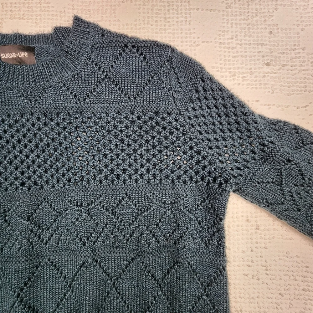 Sugar Lips Navy Blue Knit Bell Sleeve Sweater Size M/L - Picture 4 of 12